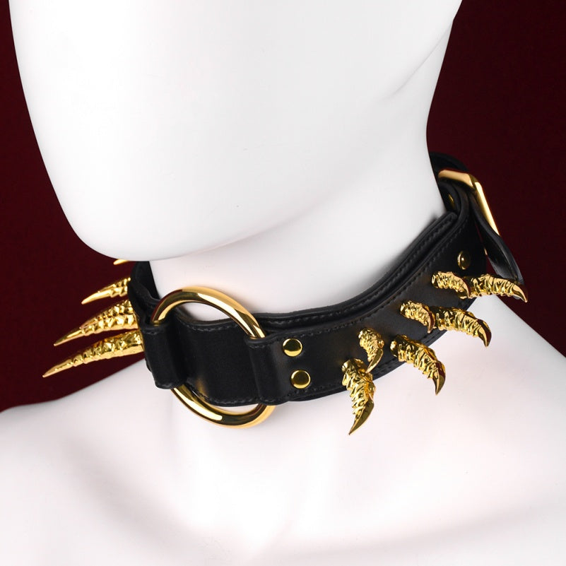 Black Leather Spiked Collar Bettie Bondage Set – Suitable for Dominant/Submissive Strap-on BDSM Gear