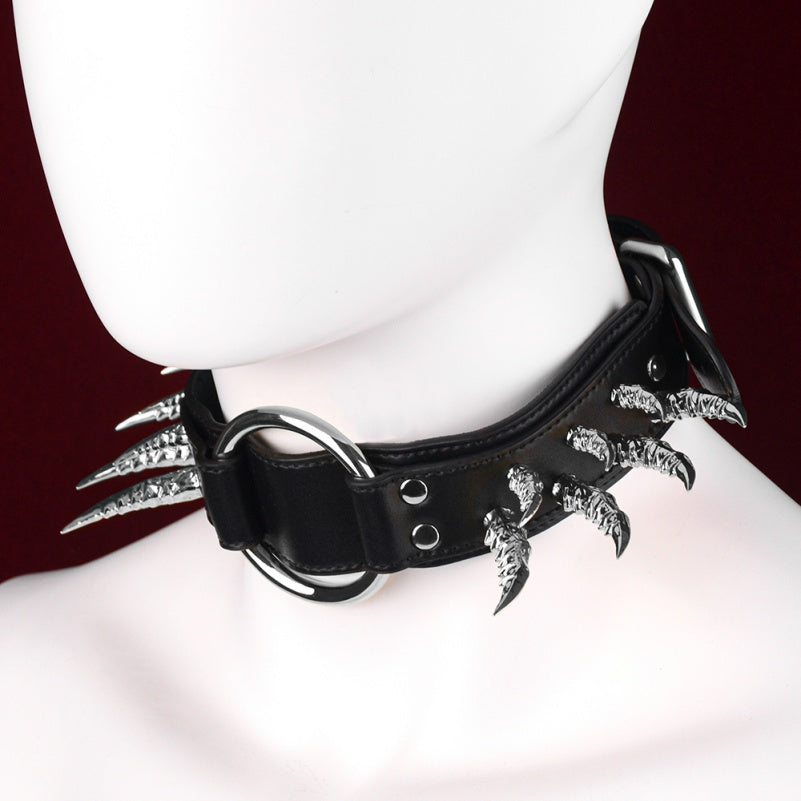 Black Leather Spiked Collar Bettie Bondage Set – Suitable for Dominant/Submissive Strap-on BDSM Gear