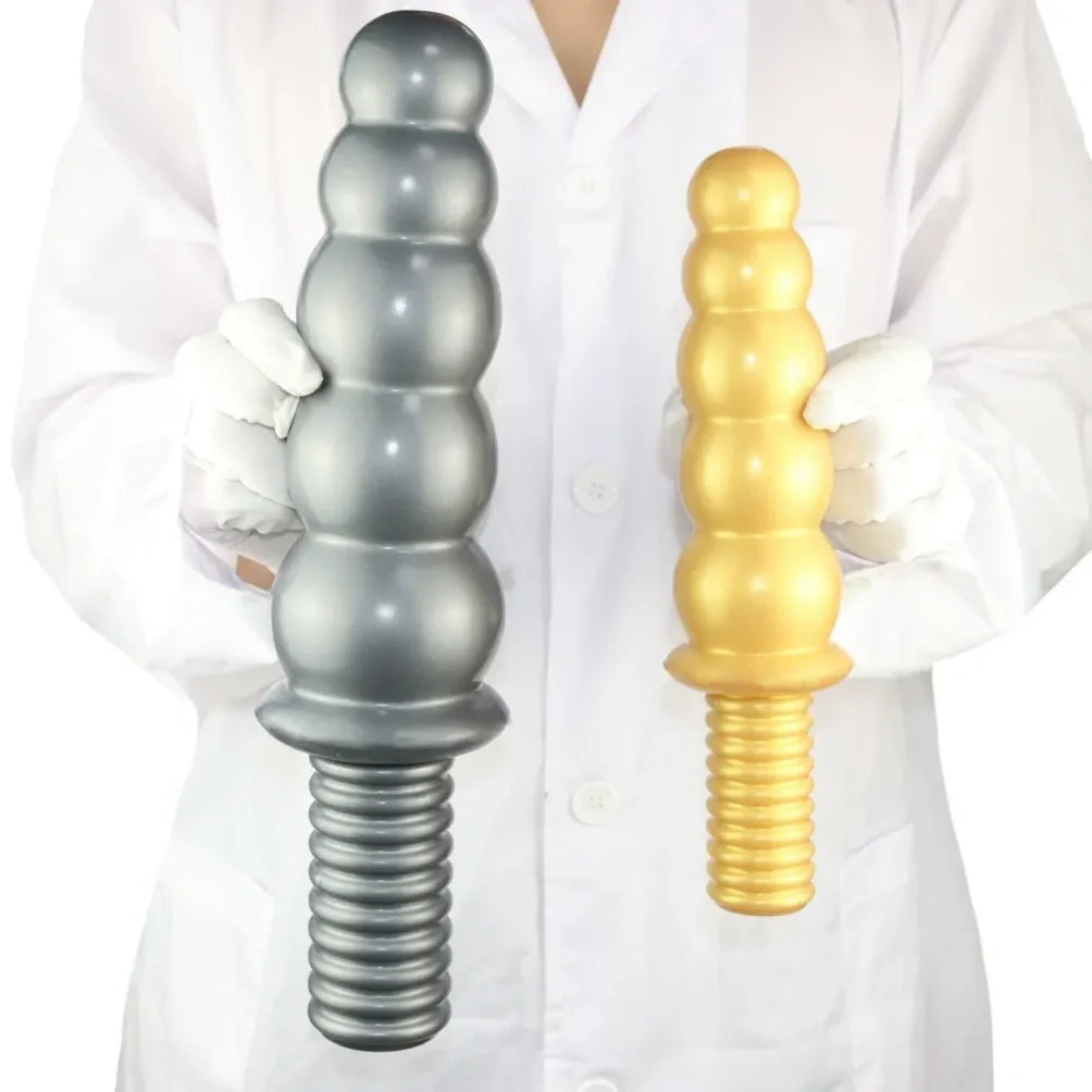 Handheld Anal Beads Fist Dildo – 5-Bead Platinum Silicone Giant Dildo | S & L | Domlust