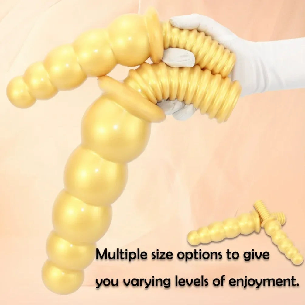 Handheld Anal Beads Fist Dildo – 5-Bead Platinum Silicone Giant Dildo | S & L | Domlust