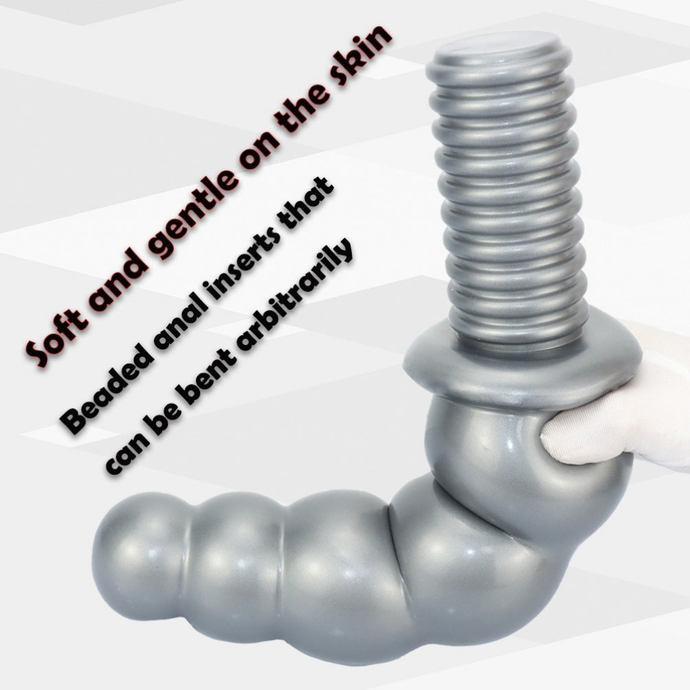 Handheld Anal Beads Fist Dildo – 5-Bead Platinum Silicone Giant Dildo | S & L | Domlust