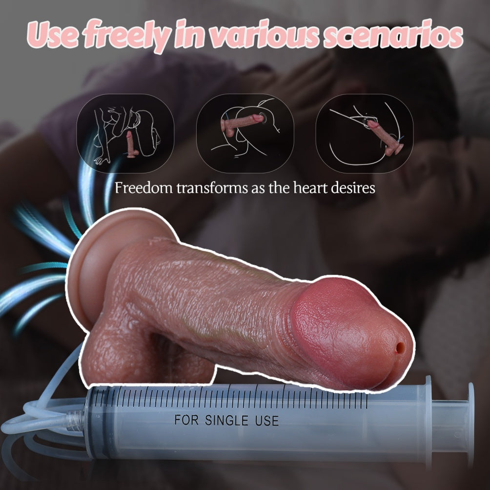 Realistic Silicone Dildo with Cumming Feature – Soft Skin Feel & Leather Strap-On Compatible