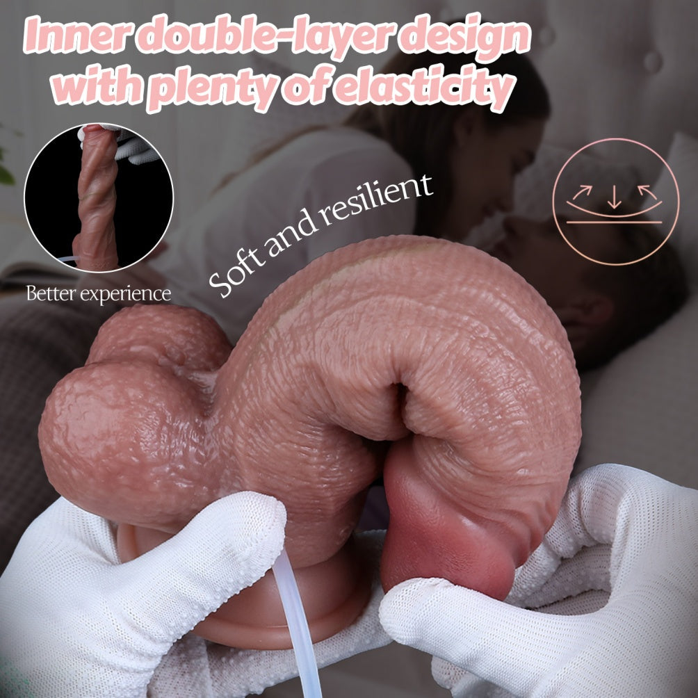 Realistic Silicone Dildo with Cumming Feature – Soft Skin Feel & Leather Strap-On Compatible