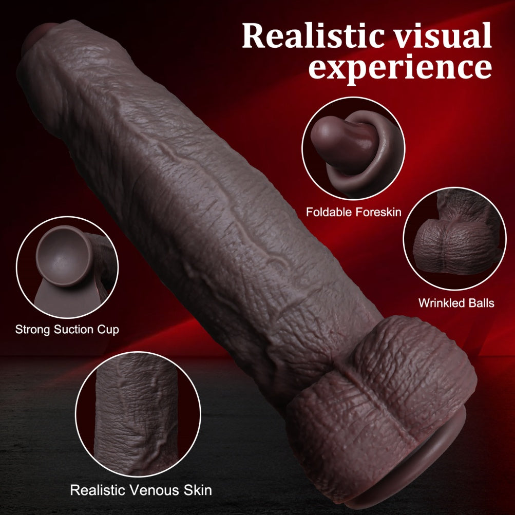 Big Black Dildo Realistic 9.84 Inch – Movable Foreskin Giant Silicone Suction | Domlust