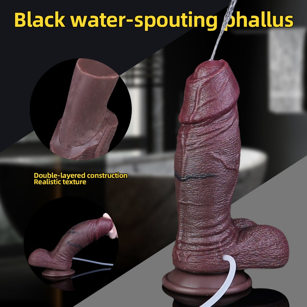Domlust Realistic Uncut Squirting Dildo – Dual-Density Platinum Silicone 8.6" Black Suction Cup Fetish Sex Toy