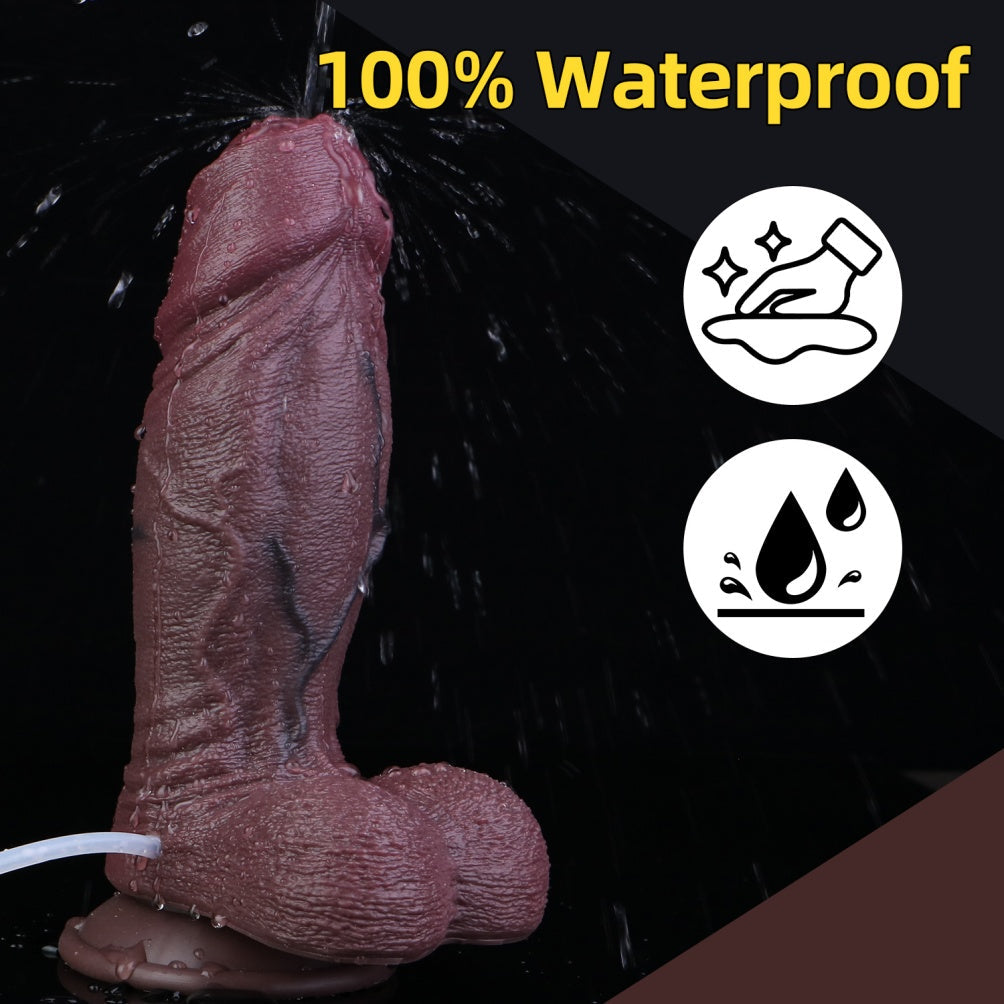 Domlust Realistic Uncut Squirting Dildo – Dual-Density Platinum Silicone 8.6" Black Suction Cup Fetish Sex Toy