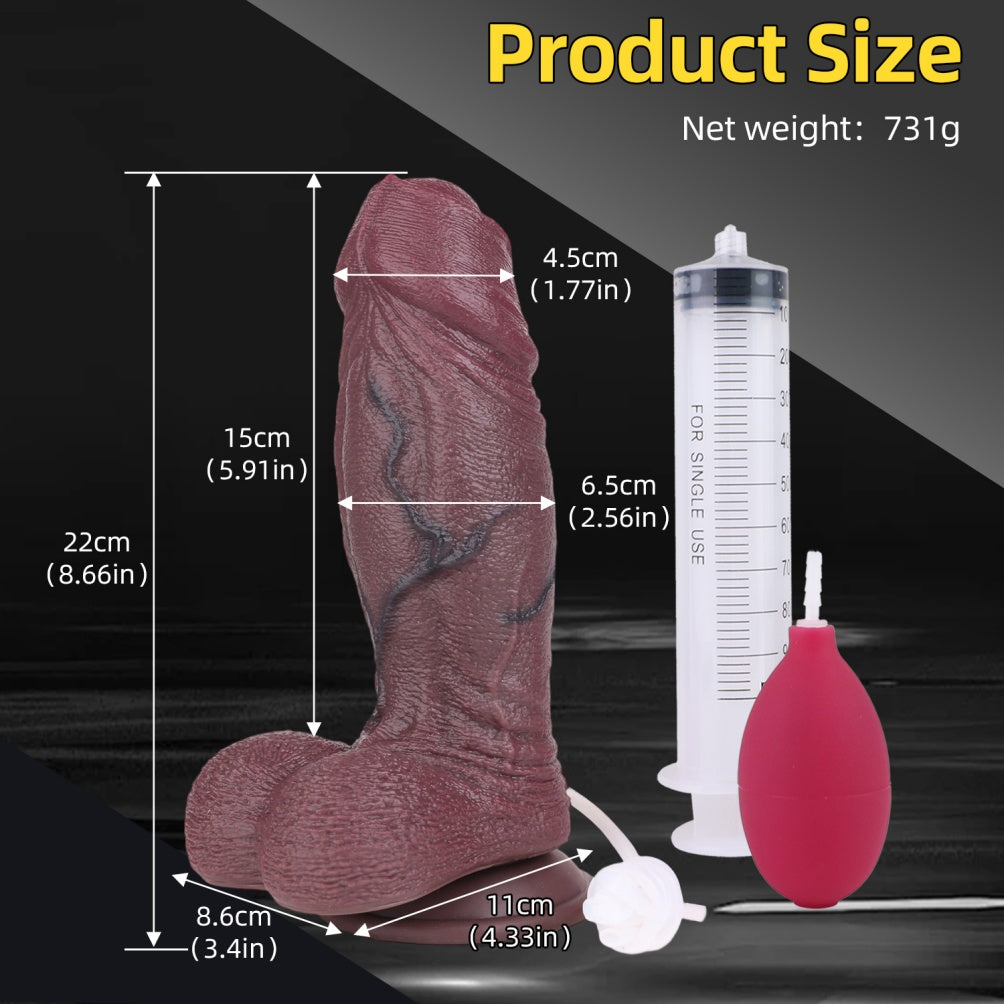Domlust Realistic Uncut Squirting Dildo – Dual-Density Platinum Silicone 8.6" Black Suction Cup Fetish Sex Toy