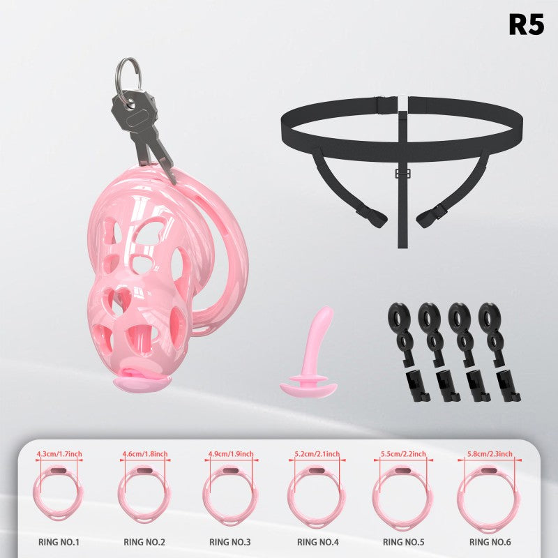 Heart-Shaped Hollow Silicone Chastity Cage | Male S/M 6 Rings, Key Lock (R5)