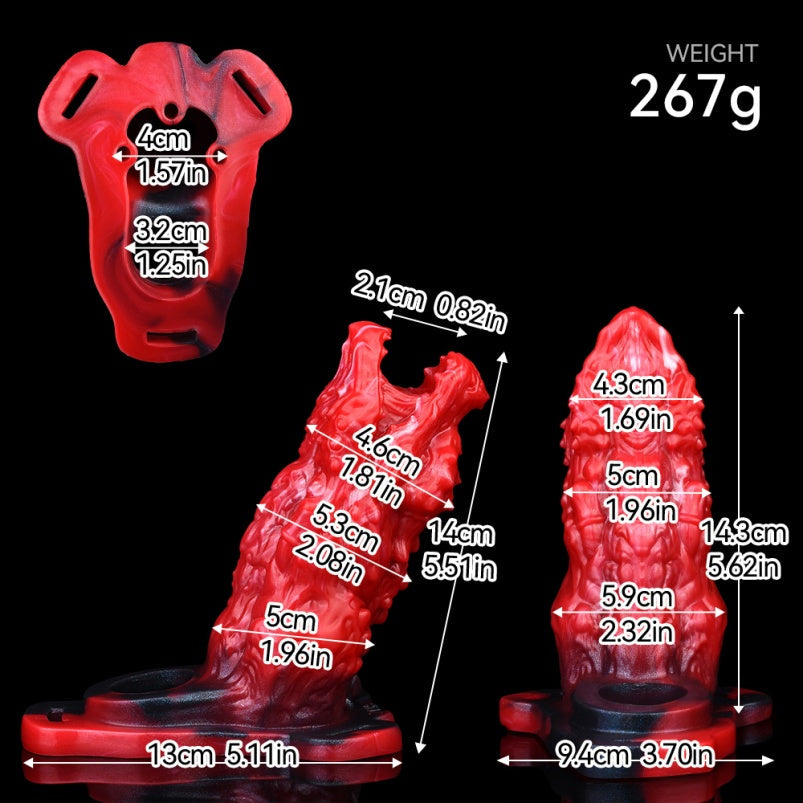 Crimson Silicone Dragon Mouth Fantasy Cock Sleeve Vibrator - Designed for 5.5in Men to Combat Softness and Enhance Ejaculation Control