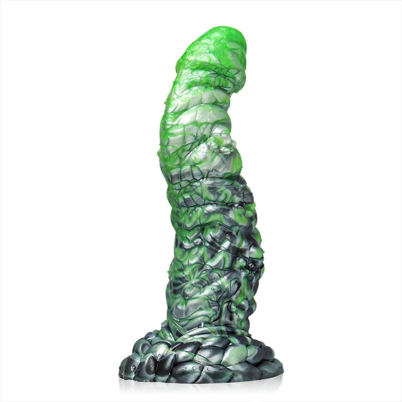 Domlust Spiral Dragon Dildo – Platinum Silicone Green Scale Fantasy Toy with Suction Cup