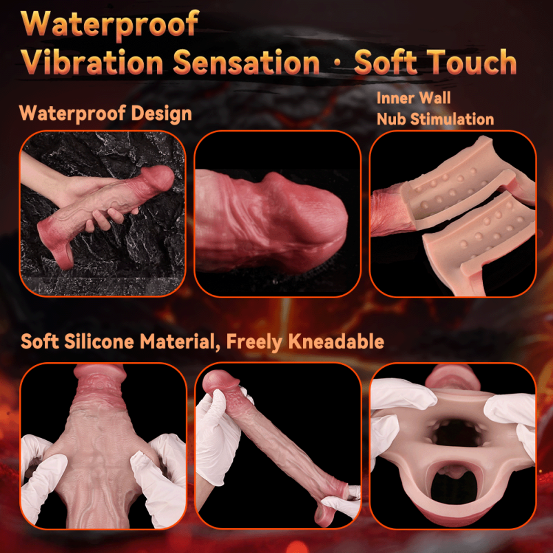 Realistic Huge Cock Sleeve Extender - 8.8-inch Long Bareskin Vibrating Penis Sheath