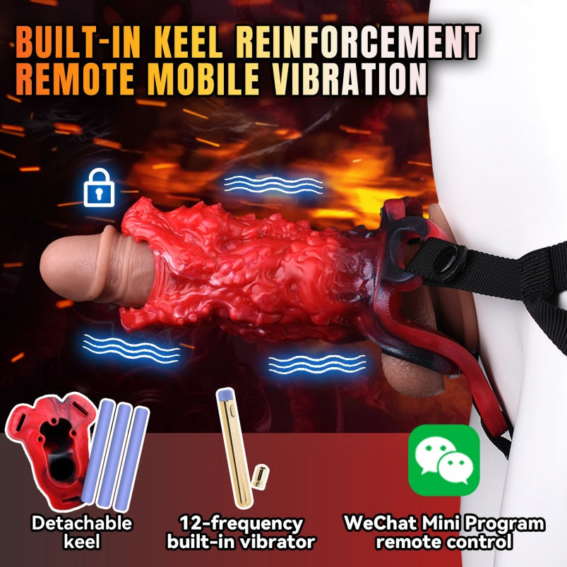 Crimson Silicone Dragon Mouth Fantasy Cock Sleeve Vibrator - Designed for 5.5in Men to Combat Softness and Enhance Ejaculation Control