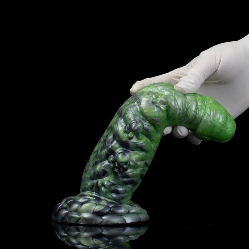 Domlust Spiral Dragon Dildo – Platinum Silicone Green Scale Fantasy Toy with Suction Cup
