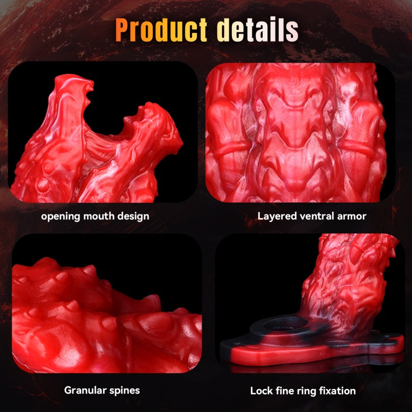 Crimson Silicone Dragon Mouth Fantasy Cock Sleeve Vibrator - Designed for 5.5in Men to Combat Softness and Enhance Ejaculation Control