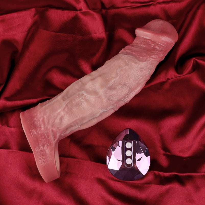 Realistic Huge Cock Sleeve Extender - 8.8-inch Long Bareskin Vibrating Penis Sheath