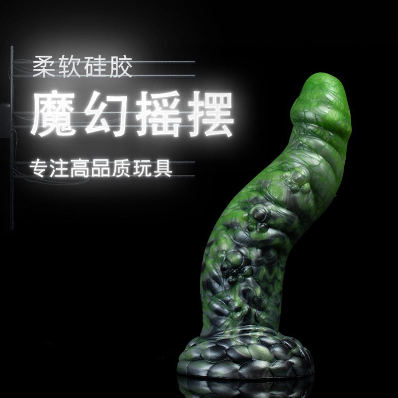 Domlust Spiral Dragon Dildo – Platinum Silicone Green Scale Fantasy Toy with Suction Cup