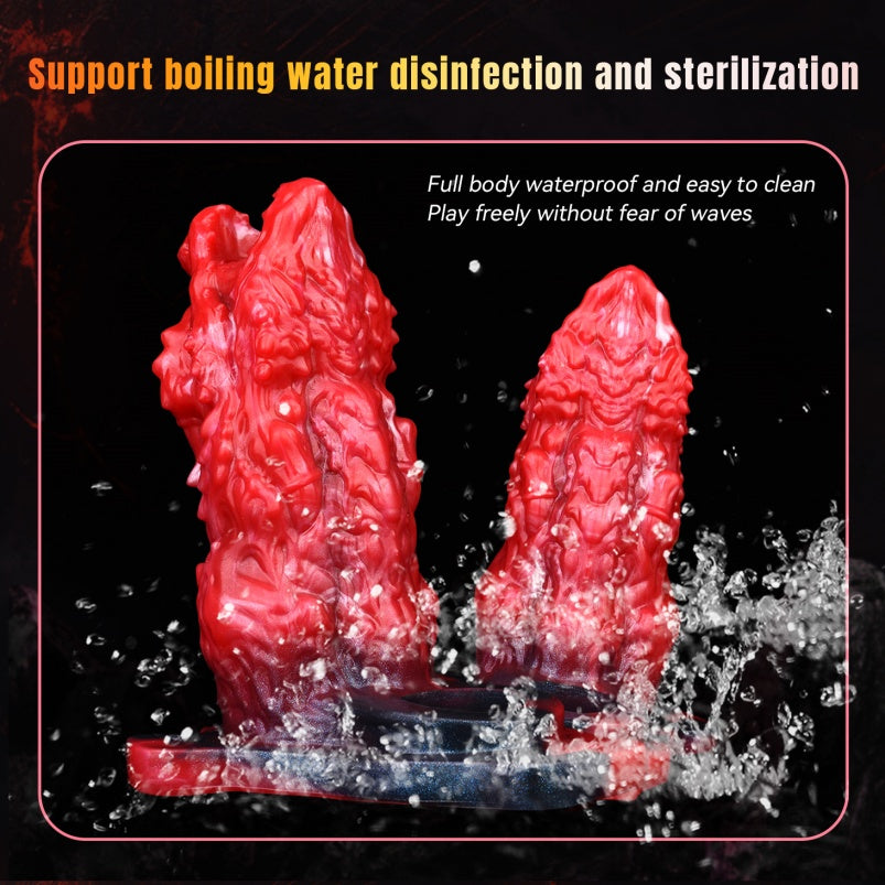 Crimson Silicone Dragon Mouth Fantasy Cock Sleeve Vibrator - Designed for 5.5in Men to Combat Softness and Enhance Ejaculation Control