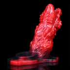 Crimson Silicone Dragon Mouth Fantasy Cock Sleeve Vibrator - Designed for 5.5in Men to Combat Softness and Enhance Ejaculation Control