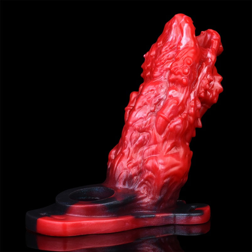 Crimson Silicone Dragon Mouth Fantasy Cock Sleeve Vibrator - Designed for 5.5in Men to Combat Softness and Enhance Ejaculation Control