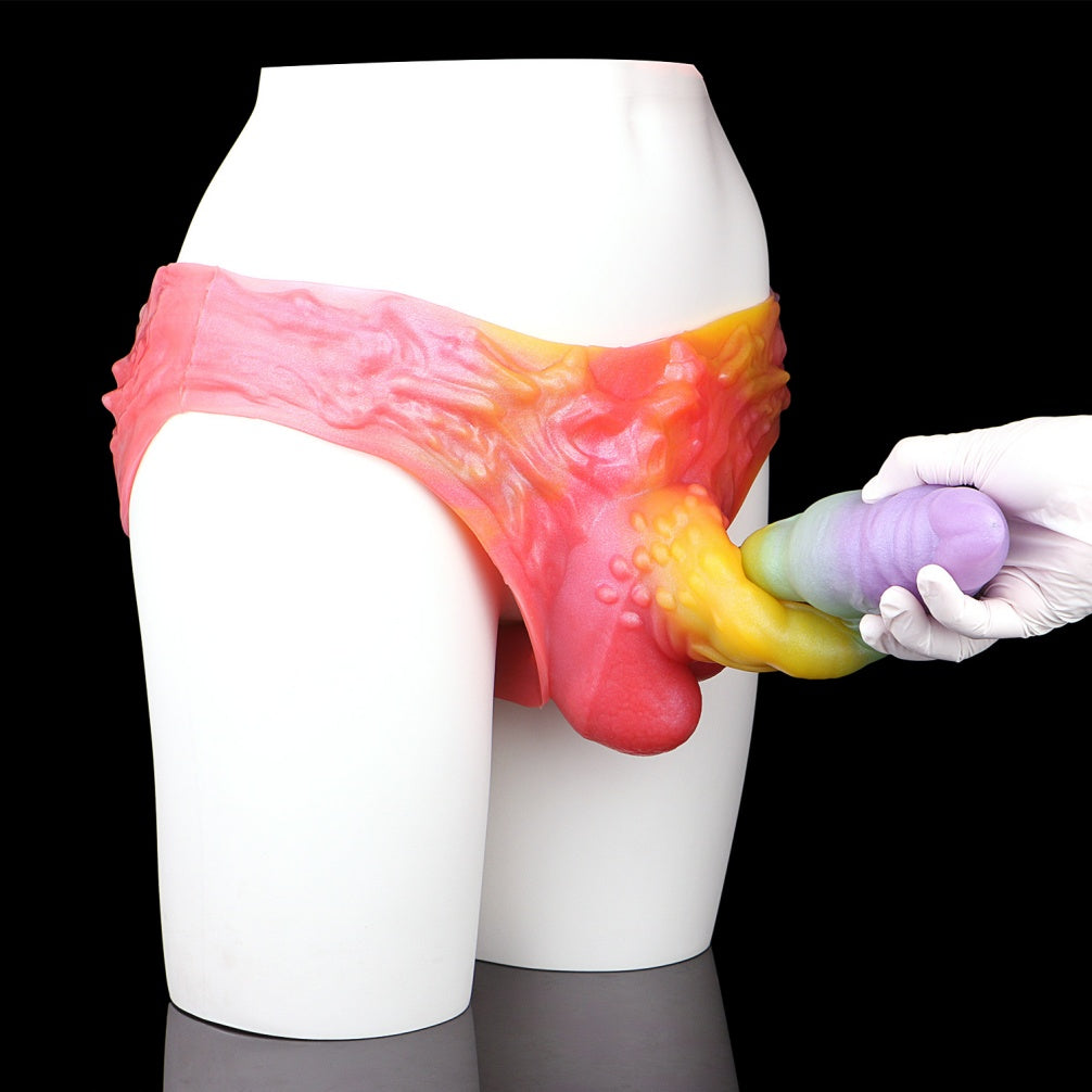 Peacock Penis Sleeve Pants Sheath Underwear - Fantasy Silicone Cock Extender for Men Gay