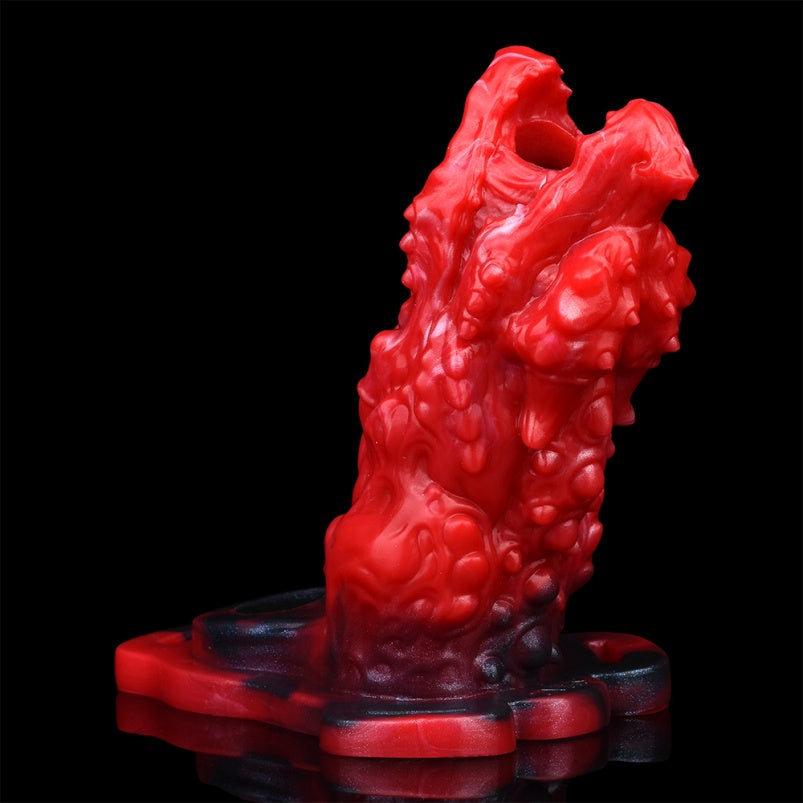 Crimson Silicone Dragon Mouth Fantasy Cock Sleeve Vibrator - Designed for 5.5in Men to Combat Softness and Enhance Ejaculation Control