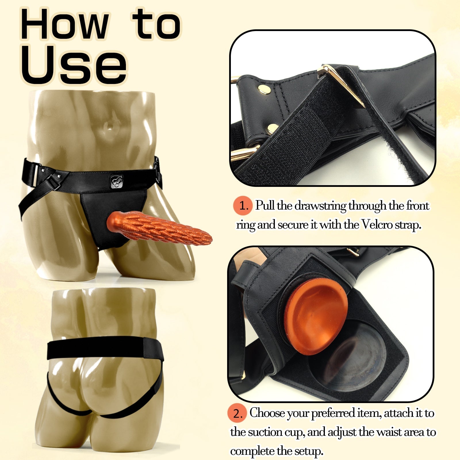 Adjustable Leather Strap - On Harness – Wearable Suction Base Edition (Black) - Tarisss Sex Toy Store