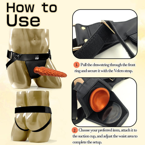 Adjustable Leather Strap - On Harness – Wearable Suction Base Edition (Black) - Tarisss Sex Toy Store