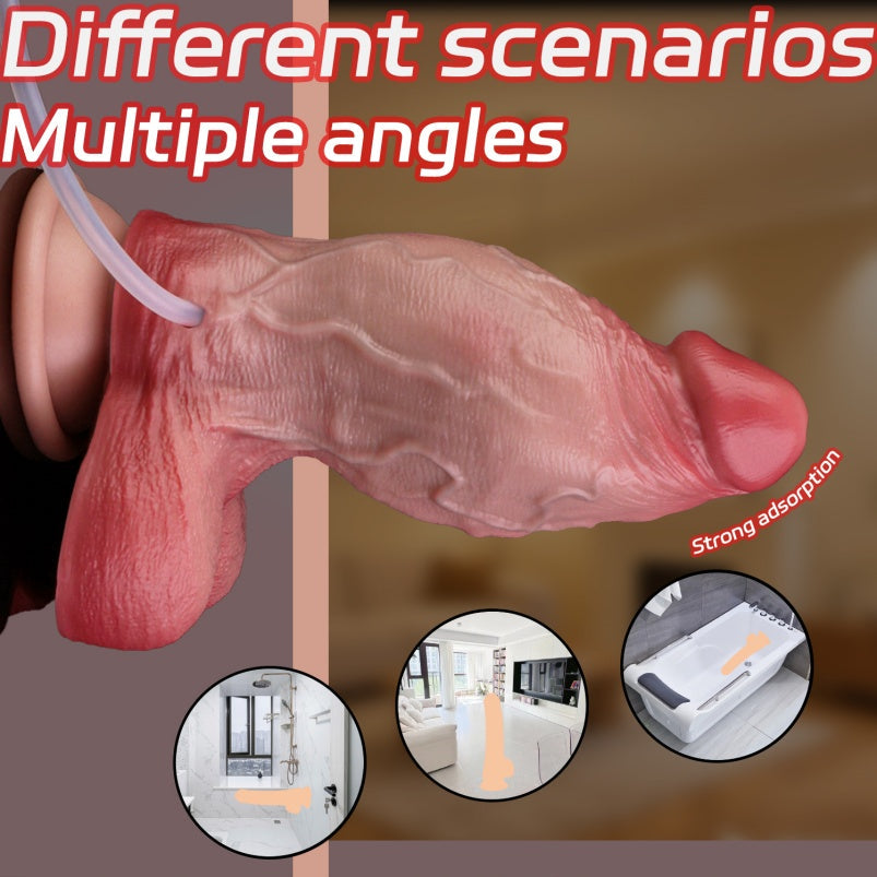 Domlust Thick Squirting Dildo – Platinum Silicone 2.24" Girth Life-Size Ejaculation Suction Cup Fetish Sex Toy