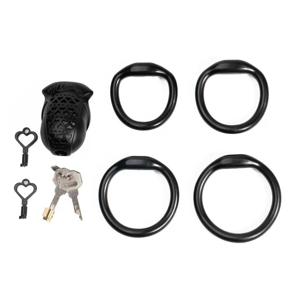MISS Series Heart-Shaped Resin Chastity Cage – Lightweight, Breathable & Secure (Includes 4 Ring Sizes)