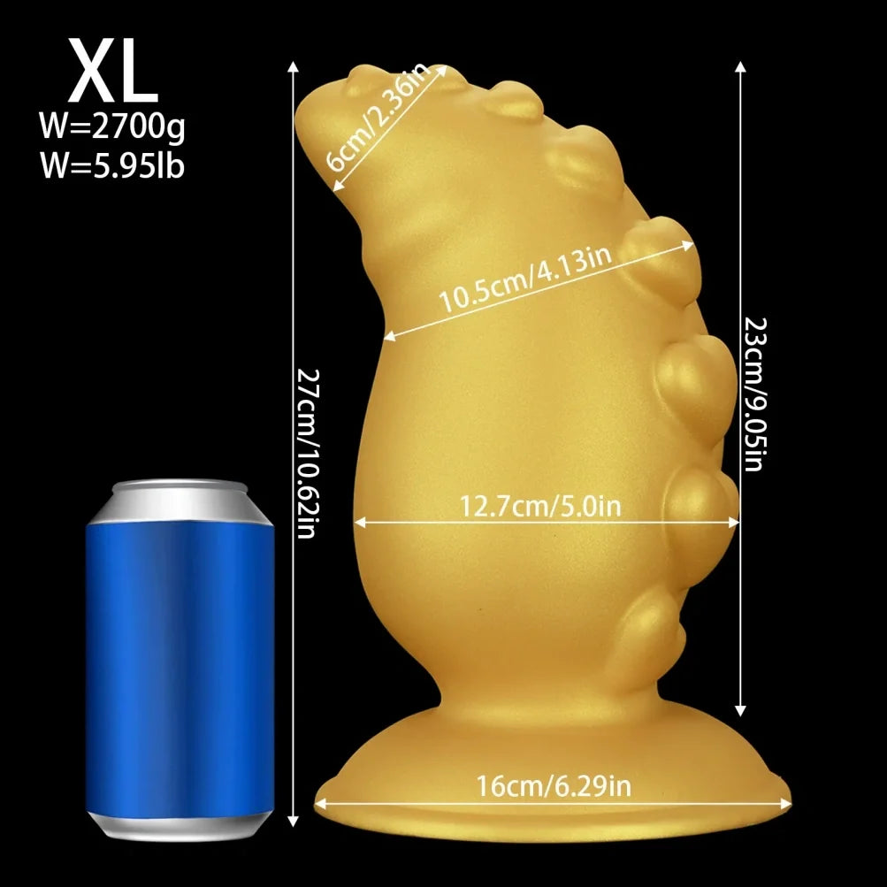Domlust Spiral Fist Dildo – Premium Platinum Silicone | Heart Texture | Yellow Fantasy Giant Dildo | 4 Sizes
