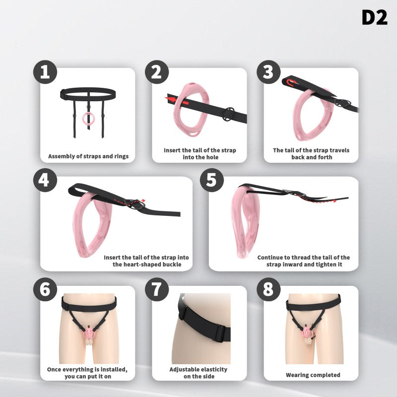 Hollow Design Chastity Cage | Adjustable Ring Locking Device with Harness Strap (D2)