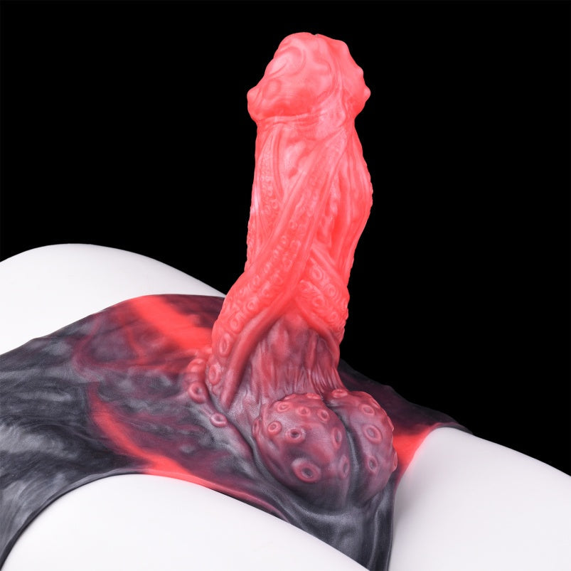 Big Glans Penissleeve Extender Pants - Red-Black Fantasy Cock Sleeve Underwera for Men