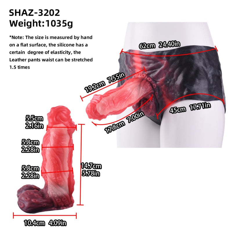 Big Glans Penissleeve Extender Pants - Red-Black Fantasy Cock Sleeve Underwera for Men