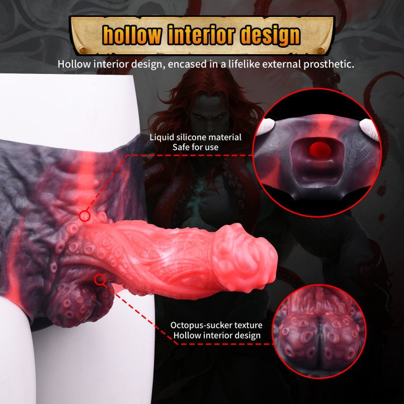 Big Glans Penissleeve Extender Pants - Red-Black Fantasy Cock Sleeve Underwera for Men