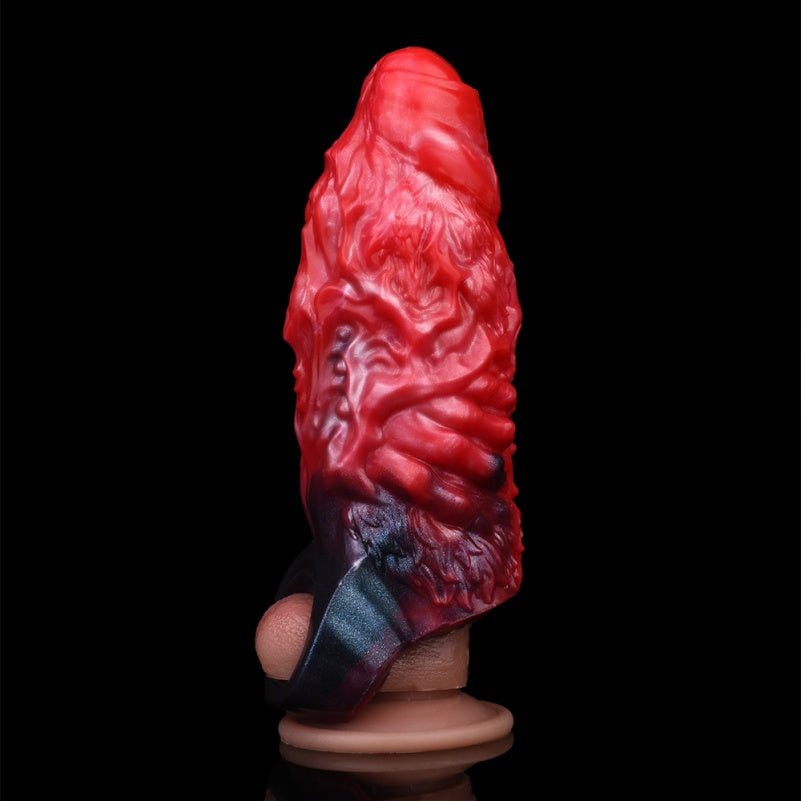 Monster Fantasy Vibrating Penis Sleeve - Blood-Black Silicone Cock Sheath Pegging Sexuality