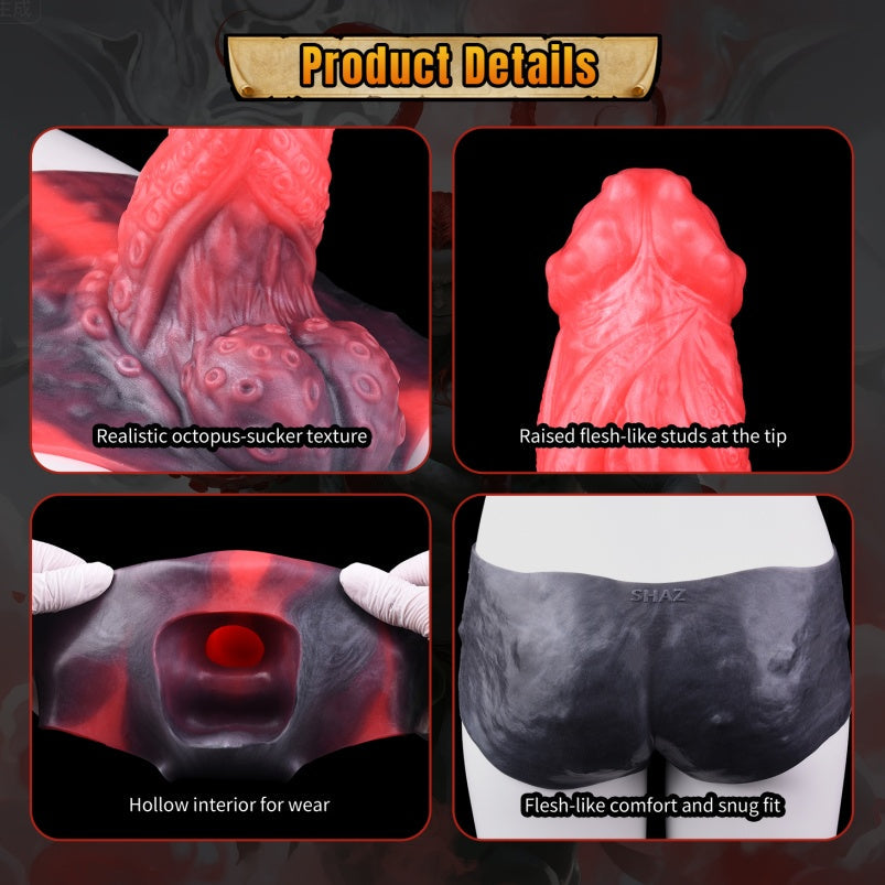Big Glans Penissleeve Extender Pants - Red-Black Fantasy Cock Sleeve Underwera for Men