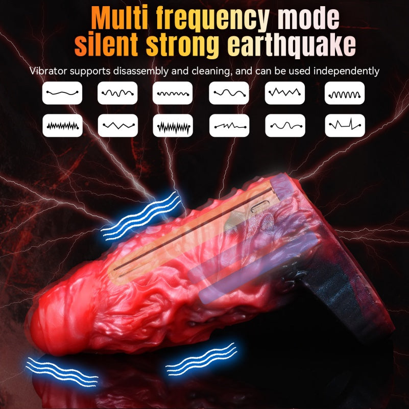 Monster Fantasy Vibrating Penis Sleeve - Blood-Black Silicone Cock Sheath Pegging Sexuality
