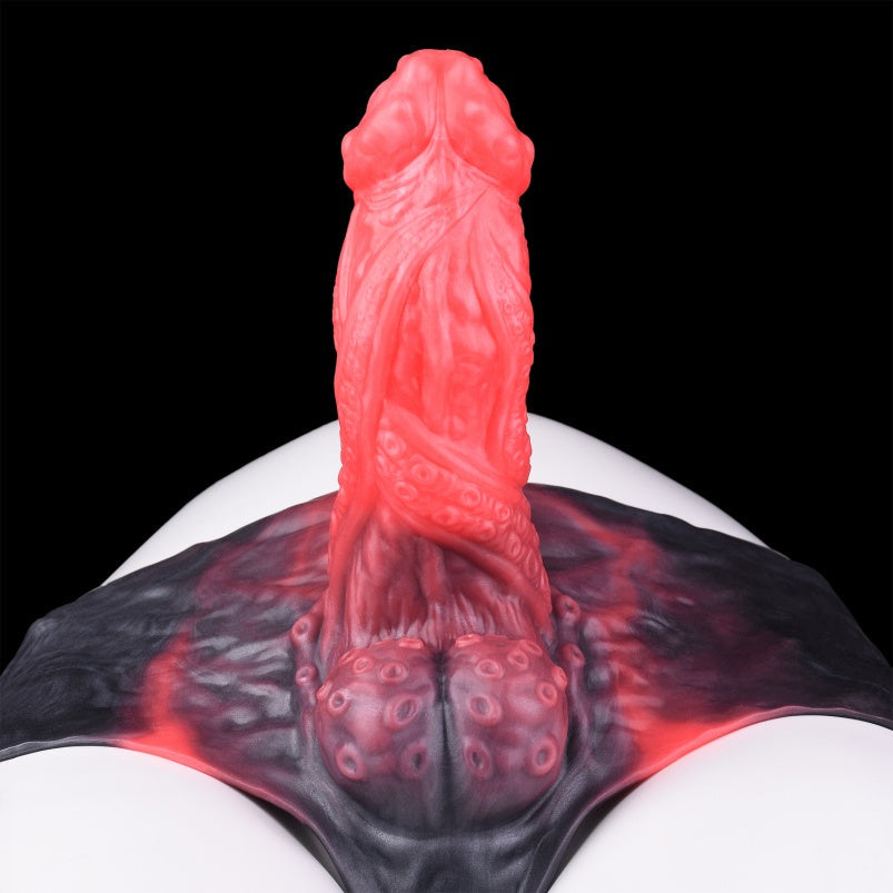 Big Glans Penissleeve Extender Pants - Red-Black Fantasy Cock Sleeve Underwera for Men