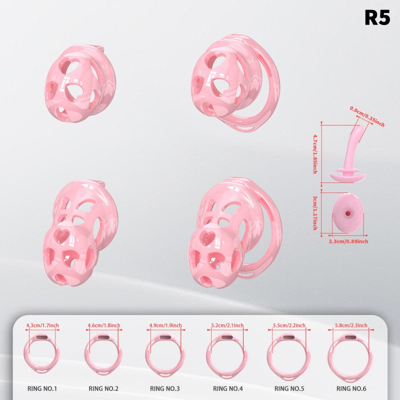 Heart-Shaped Hollow Silicone Chastity Cage | Male S/M 6 Rings, Key Lock (R5)