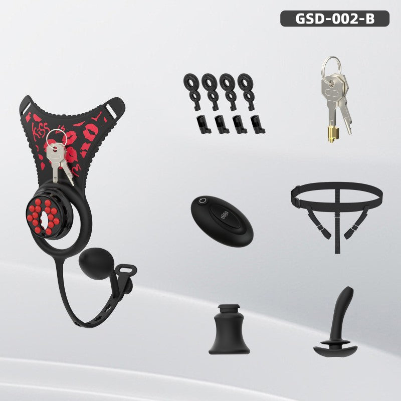 Flat Head Silicone Chastity Harness with Vibrating Plug & Remote Control-GSD Series