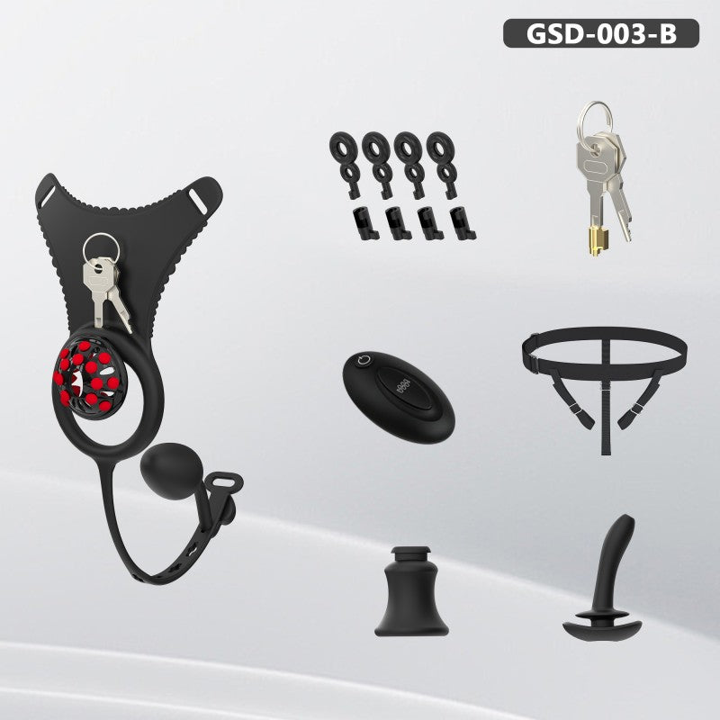Silicone Chastity Thong Set with Vibrating Plug & Soft Spike Cage-GSD Series