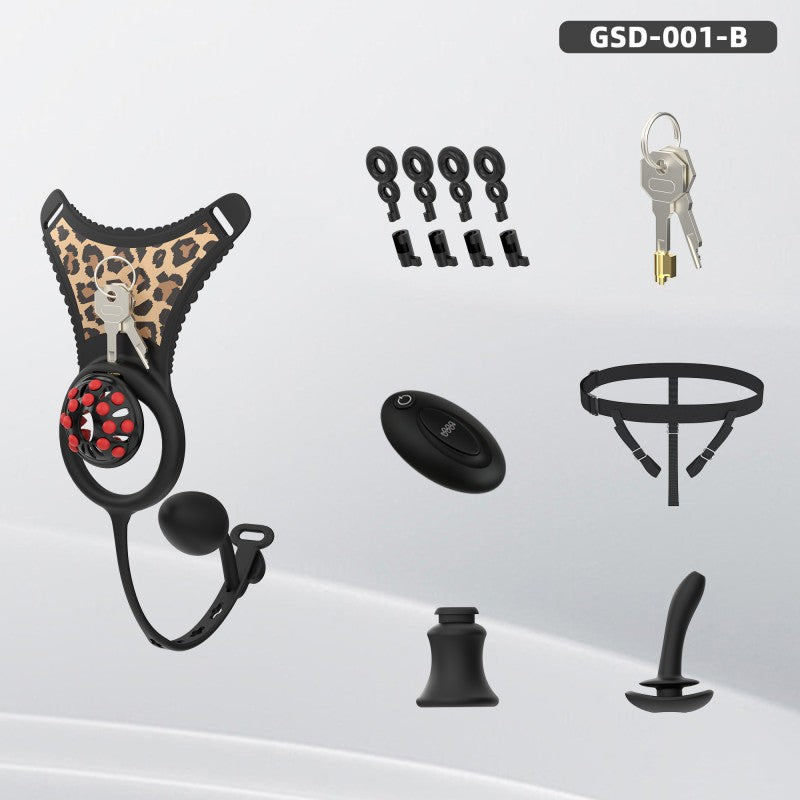 Silicone Chastity Thong Set with Vibrating Plug & Soft Spike Cage-GSD Series
