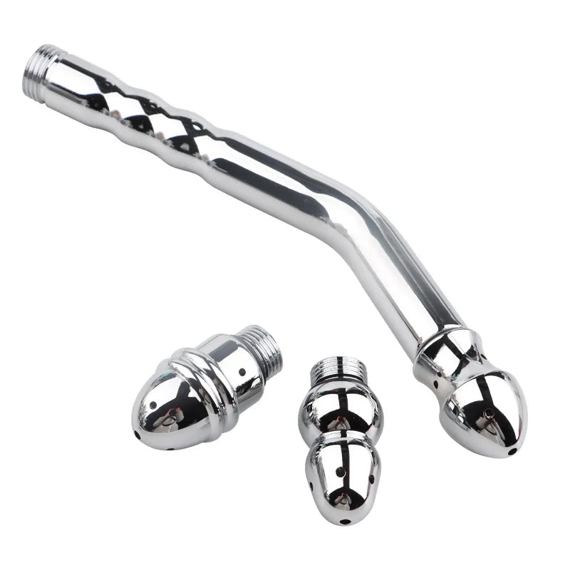 Metal Bidet Anal Douche Cleansing Kit - Faucet Enema Stainless Butt Cleaner with 3 Changing Head