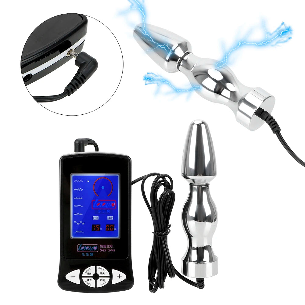 E-Stim Anal Plug Electrosex Prostate Massager - Electrode Pad Shocking G Spot Anal Stimulation