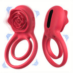 Rose Clitoral Vibrating Cock Ring - Remote Control Clit Stimulator Double Rings Couple Sex Toys