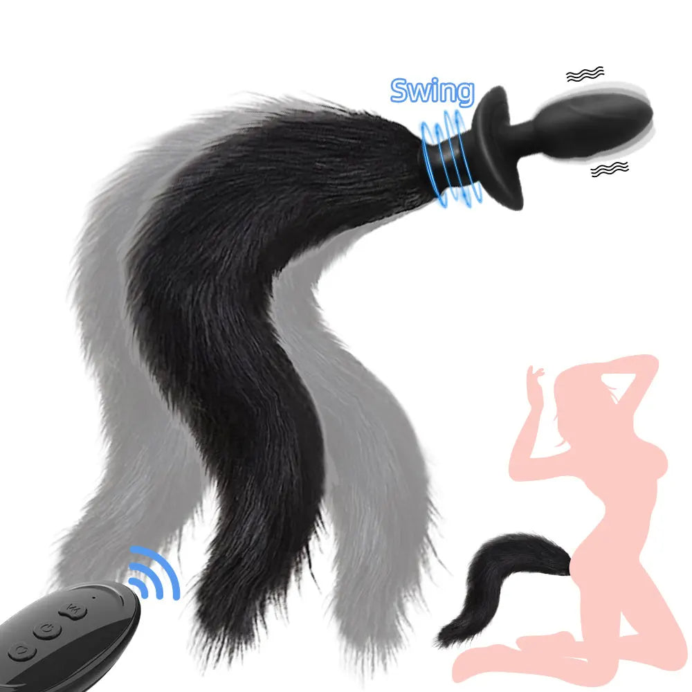 Fake Fox Tail Butt Plug - Remote Control Vibrating Analplug Rotating Panty Vibrator Role Play