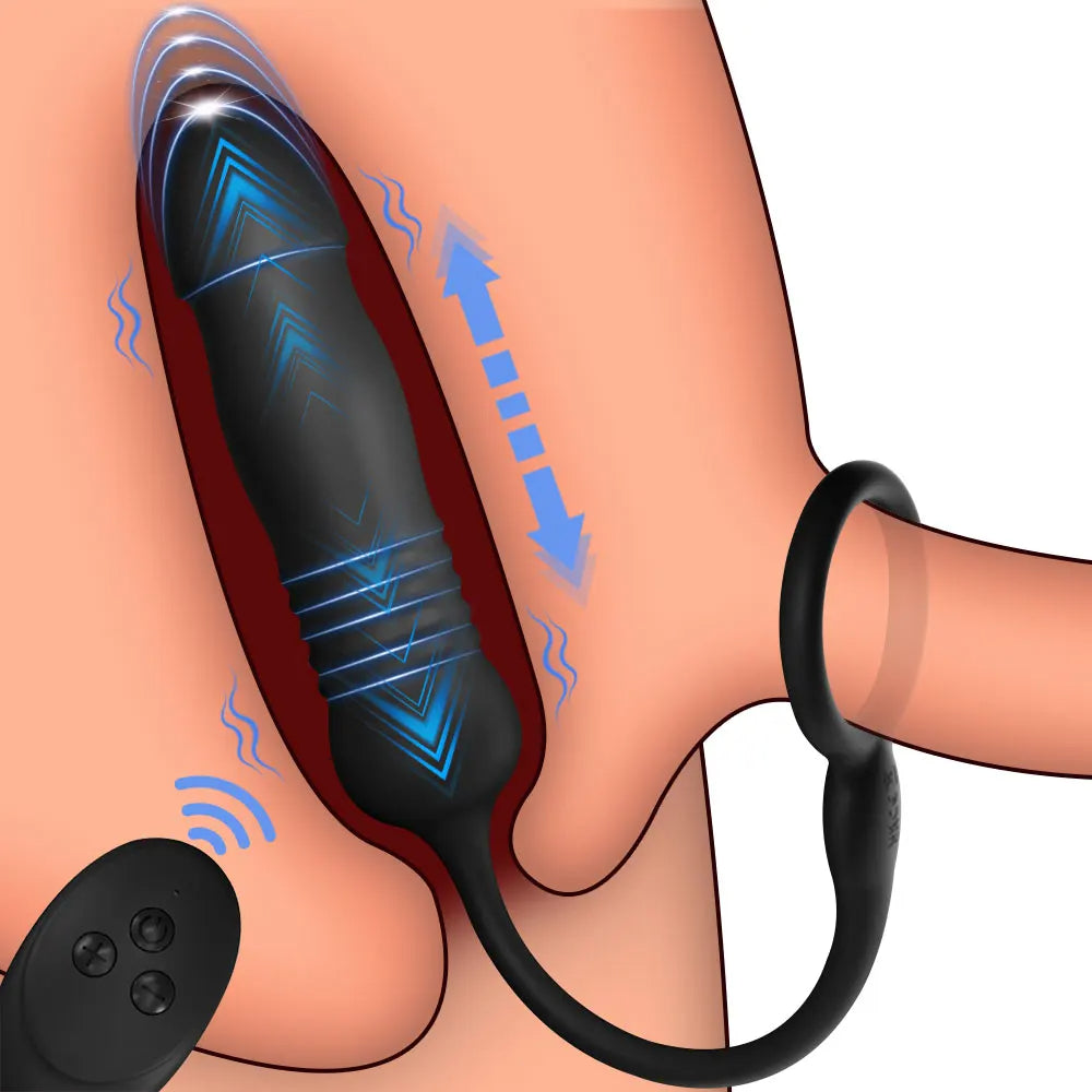 Remote Control Thrusting Anal Butt Plug - Cock Ring Delayed Ejaculation Prostate Massager