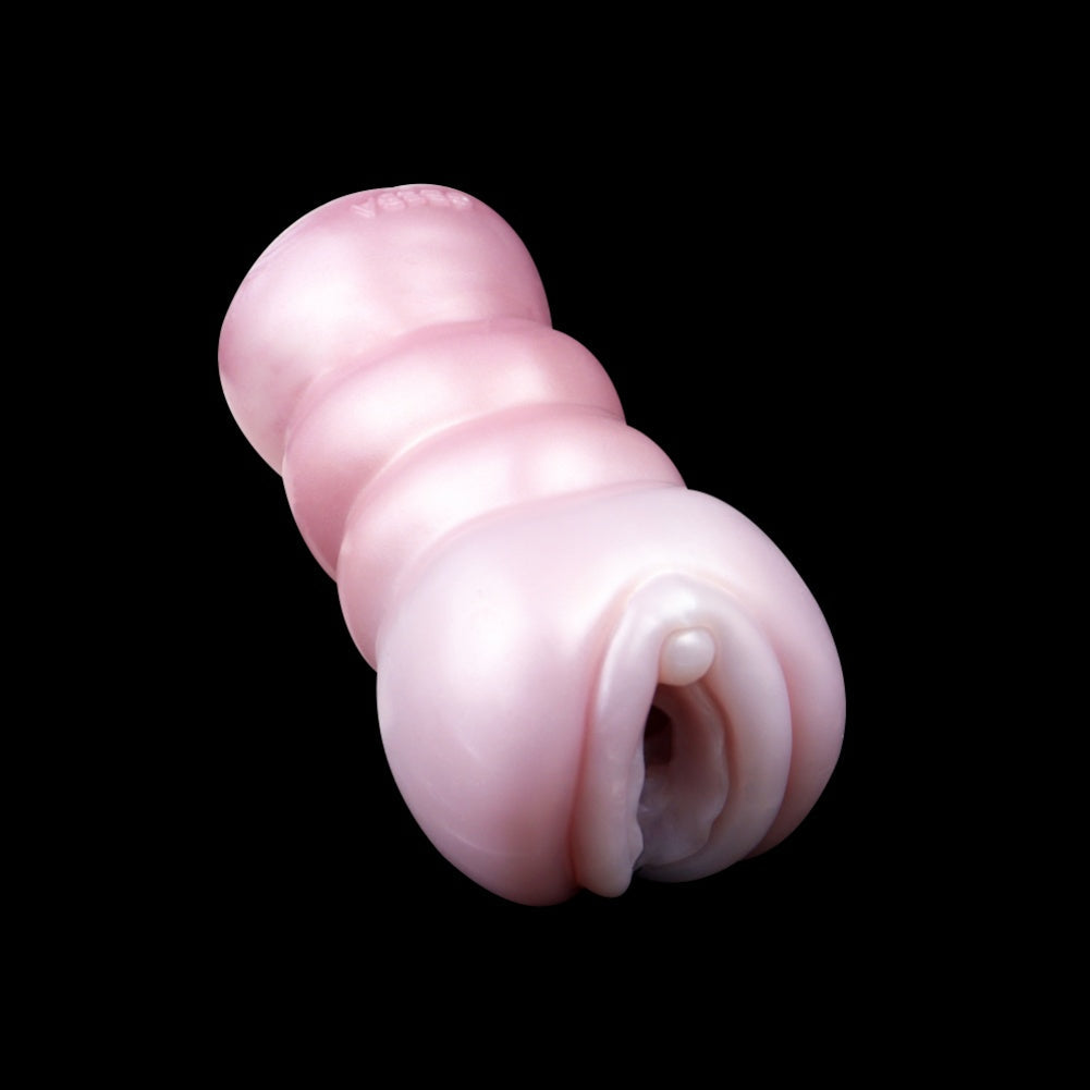 Spiral Texture Platinum Silicone Pocket Pussy – Realistic Vulva Handheld Male Masturbator | Domlust