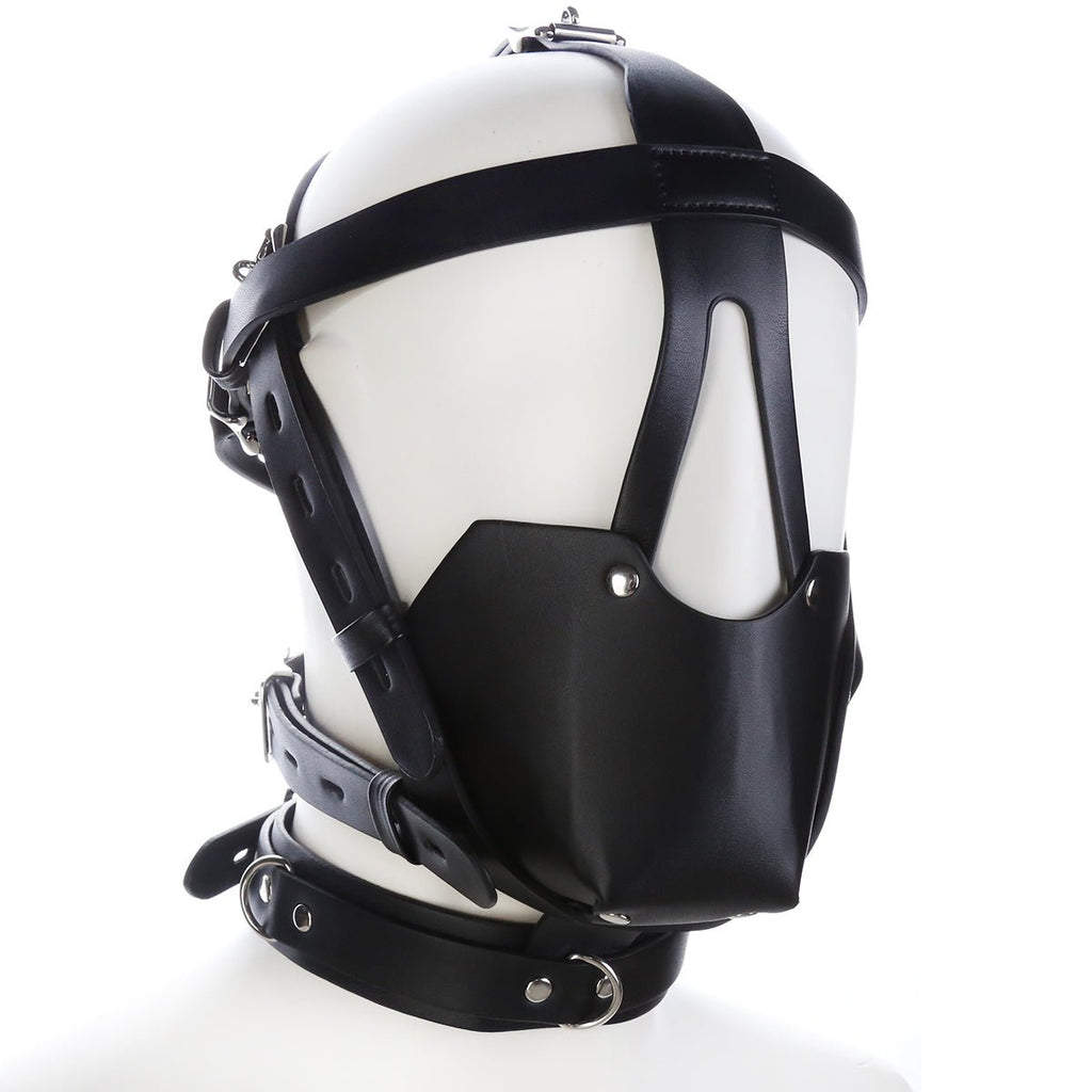 Black Genuine Leather Pony Harness Mask with Collar – BDSM Headgear - Tarisss Sex Toy Store