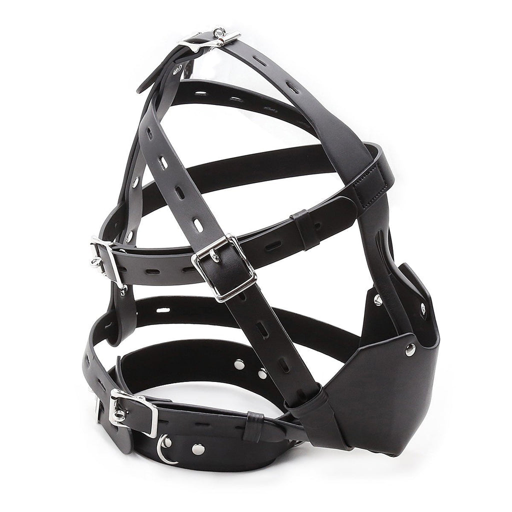 Black Genuine Leather Pony Harness Mask with Collar – BDSM Headgear - Tarisss Sex Toy Store